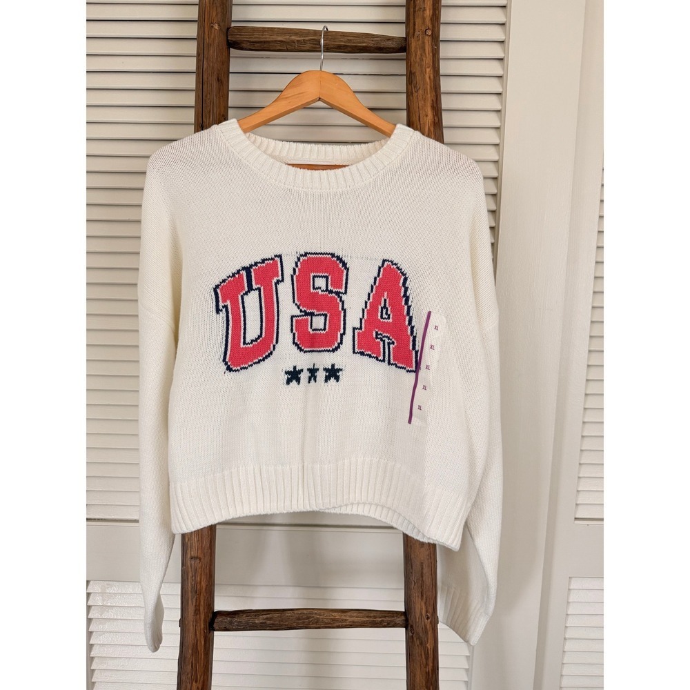 Grayson Threads USA Graphic Cream Knit‎ Sweater Pullover Cozy Top